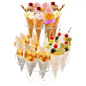 Akrilik dondurma koni tutucu standı dondurma koni tutucu akrilik dondurma standı ile 24 delik Waffle koni gösteriliyor standı