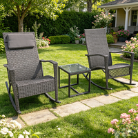 Ensemble de chaises à bascule en rotin PE toutes saisons pour extérieur, avec table basse en verre trempé pour balcon