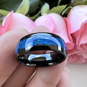 Anillo de Carburo de Tungsteno Negro con Incrustaciones de Ópalo Azul de 8 mm de Coolstyle Jewelry para Hombre y Mujer, Anillo de Compromiso y Boda de Moda, Ajuste Cómodo - Product Image 4