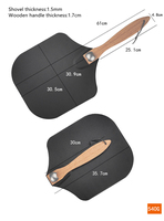 Manjia Spatule à pizza perforée pliable en aluminium noir de 12 pouces avec manche en bois