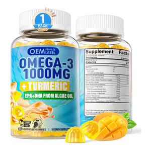 OEM Vegan senza zucchero Omega-<span class=keywords><strong>3</strong></span> Gummies 1000mg curcuma Omega <span class=keywords><strong>3</strong></span> Gummies ripieni di alghe DHA EPA vitamine a zinco e MSM - Product Image 1