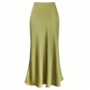 Jupe mi-longue décontractée en satin à l'acide acétique K2113 pour femme, coupe sirène, taille haute amincissante, ajustée aux hanches, longueur ras du sol - Product Image 5
