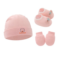 Conjunto de Gorro y Guantes de Algodón Cálido para Bebé, Gorro Bordado con Logotipo Personalizado, Manoplas y Cubrepiés de 0 a 6 Meses