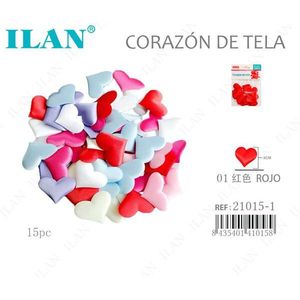 Cuori in Tessuto Ilan 3cm 15pz Rosso Rosa Blu Bianco per Decorazioni e Artigianato - Product Image 1