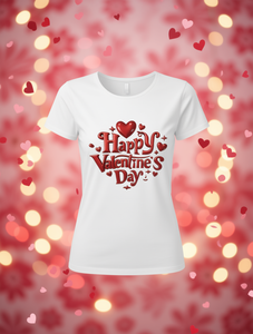 T-shirt da donna per San Valentino con stampa cuore rosso, manica corta, girocollo, vestibilità regolare, 189g, poliestere, casual, primavera estate - Product Image 2