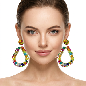 Aros de Moda con Cuentas de Perlas de Imitación Geométricas Hechas a Mano, Chapados en Oro Multicapa, con Bolas de Tela Ecológicas y Engaste de Bisel, Corte Esmeralda - Product Image 2