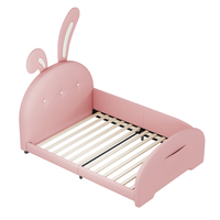 Lit plateforme moderne en forme de lapin, taille double, rembourré, écologique, durable, rose, avec tête et pied de lit (Ancien SKU)