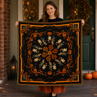 Tapis de Mahjong Américain pour Fête d'Halloween avec Art Chat Noir et Maison Hantée dans la Lueur de la Lune, Mahjong pour le Voyage et les Fêtes