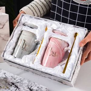 Luxury Marble Ceramic Mug Gift Set with Lid & Spoon-Personalized Couple <b>Cups</b> for Wedding Anniversary Valentine's Day & Christmas - Product Image 2
