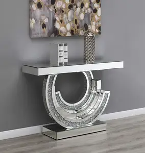 Sparkable Crushed Diamond Console Table Wood with Mirror Glass Decorative Livingroom Mirrored Furniture