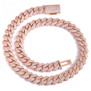 FealuxLuxury Collier Chaîne Maille Cubaine <span class=keywords><strong>Miami</strong></span> 15mm Largeur 4 Rangs Sertie <span class=keywords><strong>de</strong></span> Pierres CZ Plaqué Or Rose Bijoux Hip Hop - Product Image 3