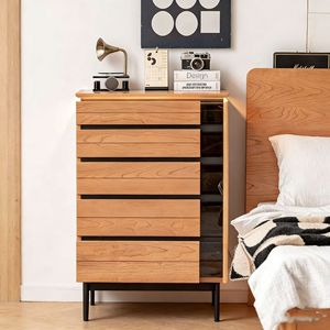 Commode à cinq tiroirs en bois massif, bois de cerisier, style nordique, armoire de rangement pour chambre à coucher - Product Image 1