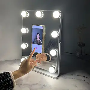 Aluminum Makeup Mirror Smart Touch Control 3Colors Dimmable Light Hollywood Mirror Vanity Mirror with Light
