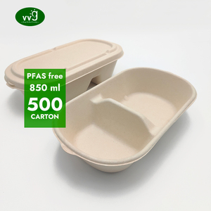 Vvg Pfas Miễn Phí Phân Hủy Sinh Học Dùng Một Lần Bao Bì Thực Phẩm 850Ml 2 Ngăn Mía Bột Giấy Giấy Thực Phẩm Container Với Nắp - Product Image 1
