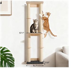 Étagères murales personnalisées pour chats de 57 pouces, meubles en bois pour grimper avec deux poteaux à gratter en <span class=keywords><strong>sisal</strong></span>, perchoir moquetté, étagère flottante pour chats - Product Image 6