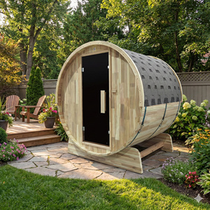 Sauna extérieur résistant aux intempéries avec toit en tuiles, pour 4 personnes, chauffage 6KW, en cèdre japonais, avec ventilation pour salle de vapeur sèche - Product Image 2