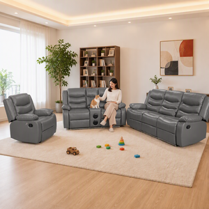 ชุดโซฟาหนัง PU ปรับเอนได้สไตล์โมเดิร์น พร้อมพนักพิงแบบ Tufted และที่วางแขนบุนวม สำหรับห้องนั่งเล่น - Product Image 3