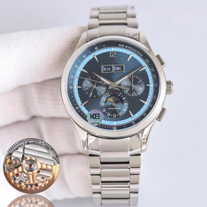 Men's Wristwatch Three-Eye <b>Chronograph</b>,<b>Automatic</b> Mechanical Movement,Skeleton Back Design,Moon Phase Function Stainless Steel - Product Image 5
