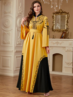 Abaya pour Ramadan Robe pour femme musulmane Caftan marocain Broderie élégante Abayas jaunes Dubaï arabe Turquie Robe abaya Jalaibya
