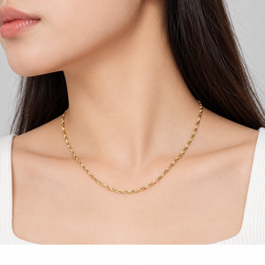 Collier chaîne torsadée fine en acier inoxydable plaqué or 14 carats sous vide, réglable 40+5 cm, sans pendentif - Product Image 5
