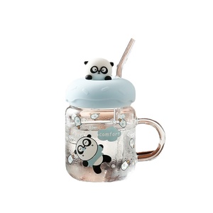 Lindo patrón de dibujos animados taza de vidrio con tapa pajita resistente a altas temperaturas taza de leche para el desayuno para niños para presentaciones de agua - Product Image 4