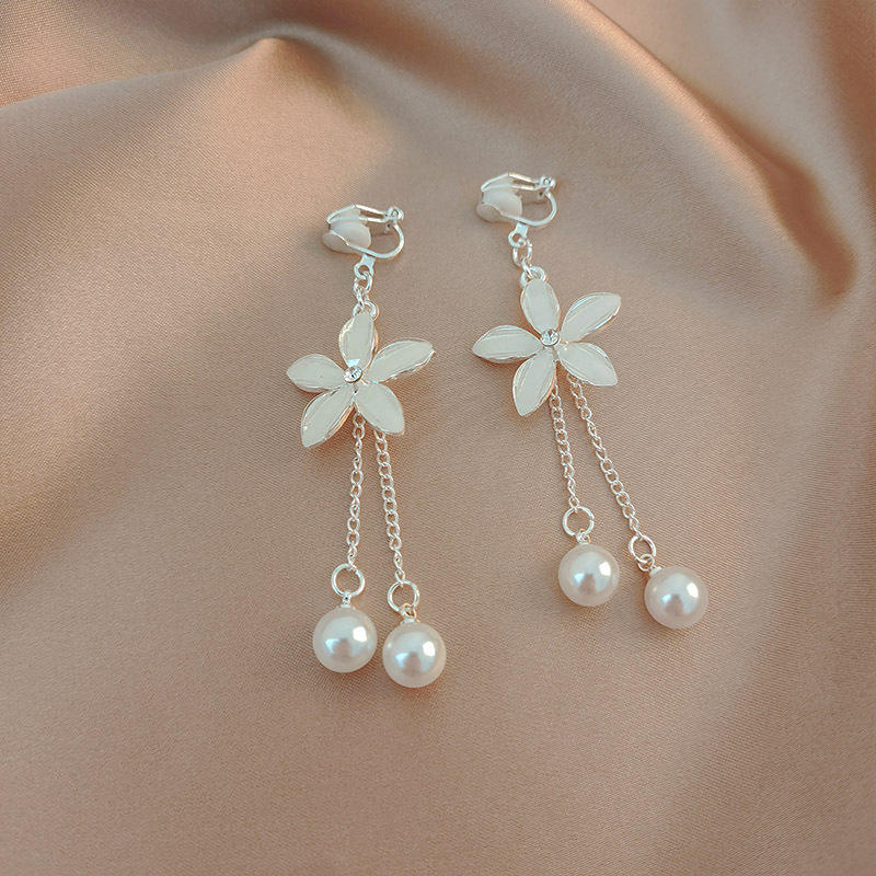 4-Clips d'oreilles argent pompon fleur