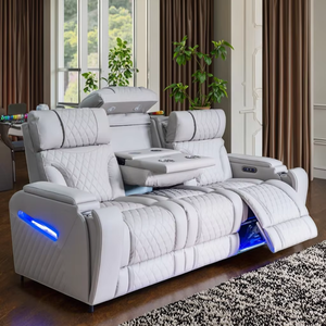 Ensemble de fauteuils inclinables modernes 3+<span class=keywords><strong>2</strong></span>+<span class=keywords><strong>1</strong></span> places en cuir italien avec éclairage LED L25022 – Luxe 3 places en cuir véritable avec fonction inclinable électrique - Product Image 1