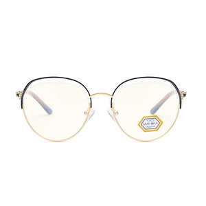 Nouvelles lunettes anti-lumière bleue pour femmes, monture ovale complète, style or noir métal incrusté de diamants, 5117 - Product Image 2