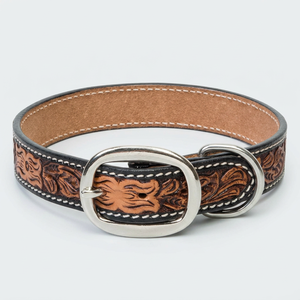 Customizable Black Pet Dog Collar Luxury Genuine Leather Anti Rust <b>Roller</b> Buckle - Product Image 1