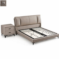 Cadre de lit rembourré moderne gris kaki, taille King, en cuir véritable haut de gamme, ensemble de lit moelleux, fabrication de meubles de chambre à coucher