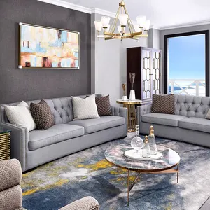 热卖现代灰色中式沙发家具装饰金属布材料客厅放松沙发