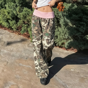 Pantalon large à taille contrastée rétro américain, pantalon décontracté tendance pour femmes, coupe slim - Product Image 3