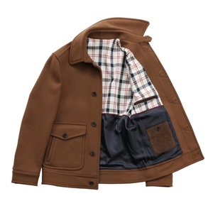 Blouson Bomber Unisexe en Laine Marron Col Montant Manteau Aviateur Décontracté Chaud Automne Vêtement d'extérieur Professionnel Ample à Motif Géométrique Respirant - Product Image 3