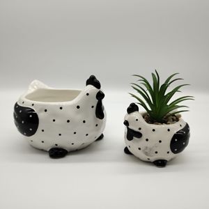 Belle plante amoureux en <span class=keywords><strong>céramique</strong></span> fait à la main points noirs animal poussin poulet poule succulentes jardinières de fleurs pot de jardin pour <span class=keywords><strong>extérieur</strong></span> et intérieur - Product Image 1