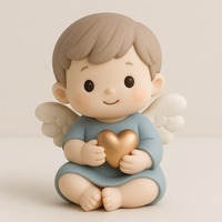 Figurine de chérubin artisanale avec cœur doré |   Décoration d'intérieur sur le thème religieux et de l'amour, statue d'ange bleu personnalisée pour garçon