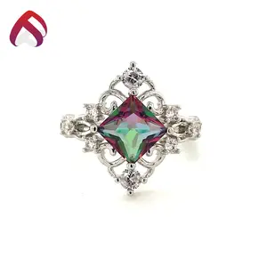Hot sale 925 sterling silver jewelry with square mystic topaz main stone ring