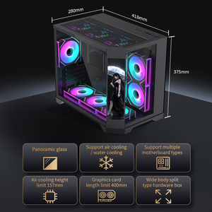Lovingocool hai mặt kính cường lực mATX Vỏ máy tính khung máy tính chơi Game giữa tháp với màn hình LCD 9.16 <span class=keywords><strong>inch</strong></span> - Product Image 2