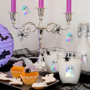 Etiqueta Metálica Holográfica Láser con Diseño de Fantasma Alienígena para Halloween, Ideal para Festivales, Fiestas, Promociones, Supermercados, Reutilizable e Impermeable - Product Image 5