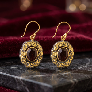 Pendientes largos colgantes de plata de ley bañados en oro con piedras preciosas, estilo étnico, elegantes y llamativos, con cuentas, bonitos, con granate, regalo ideal - Product Image 3