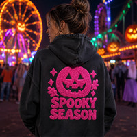 Échantillon Gratuit : Patch Chenille Géant Néon Jack O'Lantern Complet à Thermocoller pour Vêtements Halloween Jaune Trick or Treat par EYD