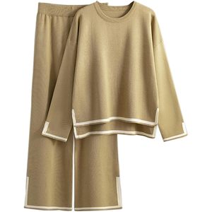 FOXA Women's Knit Sweater Set Long Sleeve <b>Top</b> Wide Leg Pants Breathable Fall Winter Lounge Outfit Two Piece 83% <b>Viscose</b> - Product Image 1