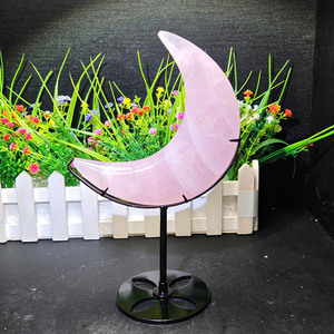 Nuovi Arrivi all'Ingrosso: Luna in Quarzo Rosa con Base in Metallo, Cristallo Lucidato Intagliato per Decorazione Casa e Feng Shui - Product Image 2