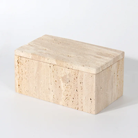 SAIDKOCC D12x8cm boîte de rangement décorative en travertin pour bijoux en marbre naturel salle de bain vanité organisateur bidon pour coton-tige