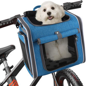Cesta para bicicleta para perros, bolsa transportadora para mascotas, asiento de coche para gatos, cuerda de seguridad, correa de hombro ajustable, portátil, transpirable, de nailon de lujo con cremallera - Product Image 1