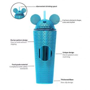 Custom Ok 710Ml/24Oz <b>Large</b> Capacity Creative Spiked Durian Fashionable Cat Ear Plastic Tumbler Mug <b>Cup</b> Water Bottle With Straw - Product Image 3