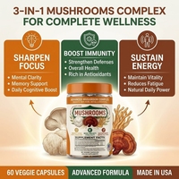 Mélange de capsules de 500 mg de Crinière de lion, Cordyceps et Reishi pour le soutien immunitaire, la santé cognitive et l'énergie physique