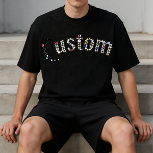 Camiseta de Manga Corta con Cuello Redondo y Logotipo del Fabricante para Hombre, Talla Grande, con Letras de Diamantes de Imitación, Tejido de Punto Jersey, 100% Algodón - Product Image 4