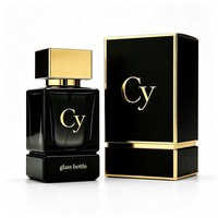 Flacon vaporisateur de parfum en verre transparent carré noir de luxe 30ml 50ml 100ml avec bouchon doré, logo personnalisé, emballage cadeau personnalisé