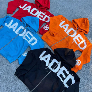 Parches bordados desgastados con logotipo personalizado, traje de Jogger de algodón 100%, sudaderas con capucha de gran tamaño, conjunto de pantalones cortos, chándales para hombres - Product Image 3