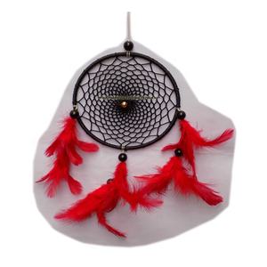 Atrapasueños tradicional Circular hecho a mano, atrapasueños con plumas en Color rojo y negro para el hogar - Product Image 2